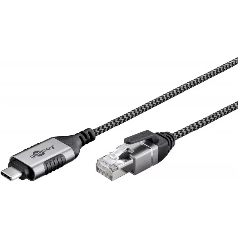 Kabelio jungčių adapteris Goobay 74408 USB 3.1 tipo A RJ45 15 m juoda sidabrinė