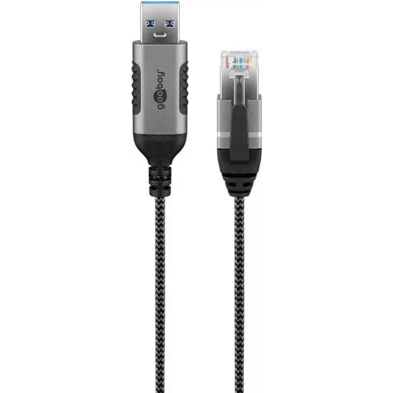 Goobay 74394 USB 3.0 Type A to RJ45 laidas 1,5 m juodas sidabrinis