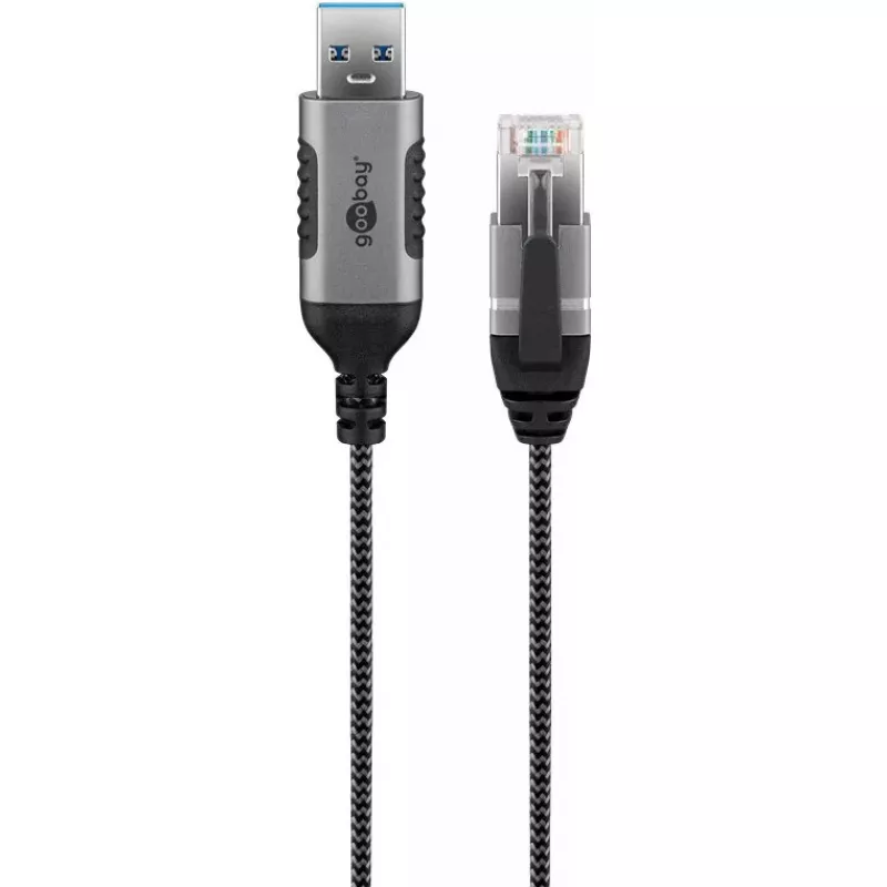 Goobay 74398 jungčių adapteris USB 3.0 Type A RJ45 7,5 m juoda sidabrinė