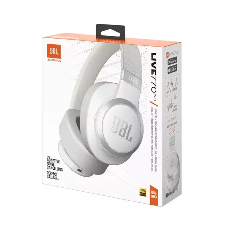 JBL Live 770NC ausinės belaidės ant ausų skambučiams/muzikai Bluetooth balta