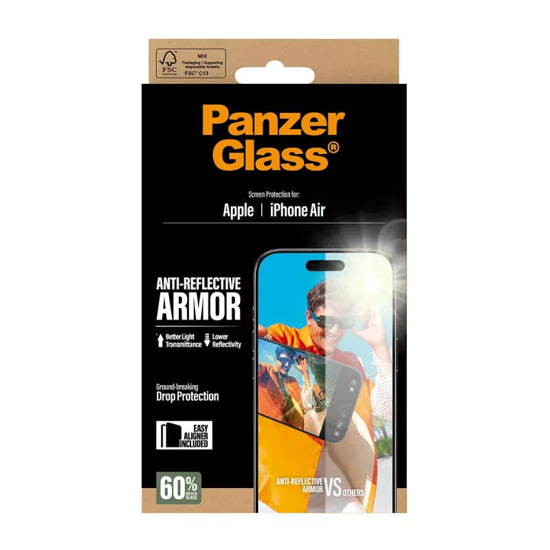 PanzerGlass antirefleksinis „Armor“ ekrano apsauga, skirta „iPhone Air“ – atspari įbrėžimams ir smūgiams