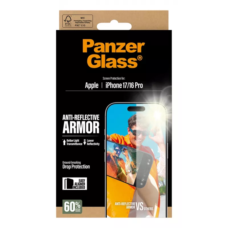 PanzerGlass Anti-Reflective Armor ekrano apsauga iPhone 17 iPhone 16 Pro atspari įbrėžimams smūgiams