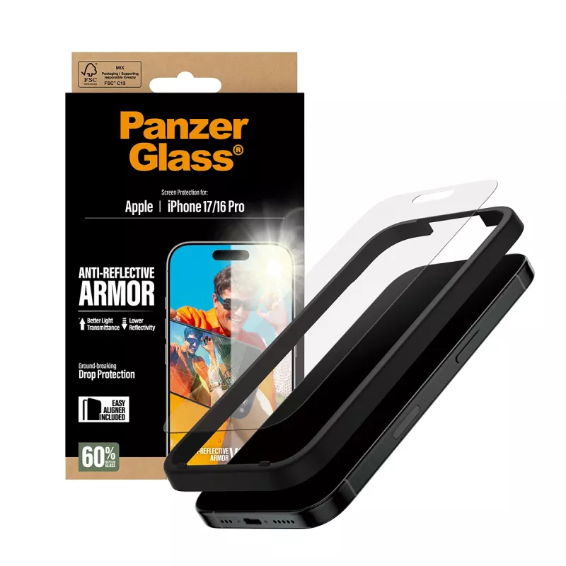 PanzerGlass Anti-Reflective Armor ekrano apsauga iPhone 17 iPhone 16 Pro atspari įbrėžimams smūgiams