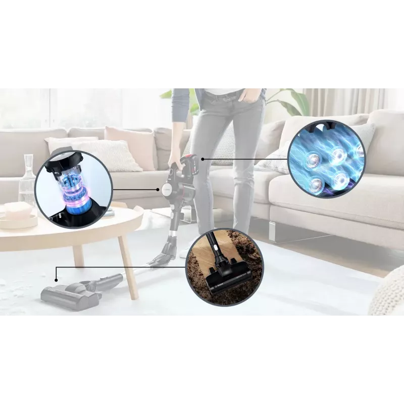 Bosch BSS715FRSH belaidis dulkių siurblys / elektrinė šluota 2-in-1 belaidis dulkių siurblys Baterija Sausas Be maišelio 0,3 L Juoda, Sidabrinė 5 Ah