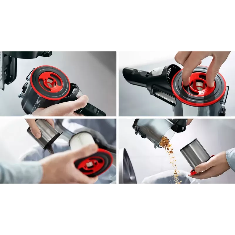 Bosch BSS715FRSH belaidis dulkių siurblys / elektrinė šluota 2-in-1 belaidis dulkių siurblys Baterija Sausas Be maišelio 0,3 L Juoda, Sidabrinė 5 Ah