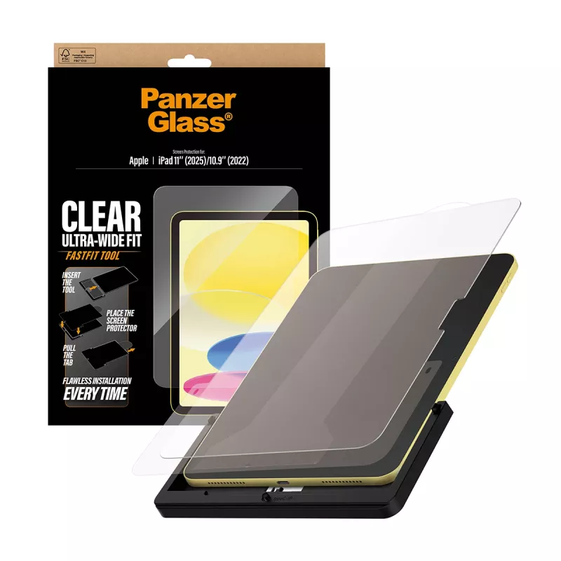 PanzerGlass ® ekrano apsauga iPad 11 colių (2025-2026) | 10,9 colių (2022) | itin platus pritaikymas su Fastfit įrankiu
