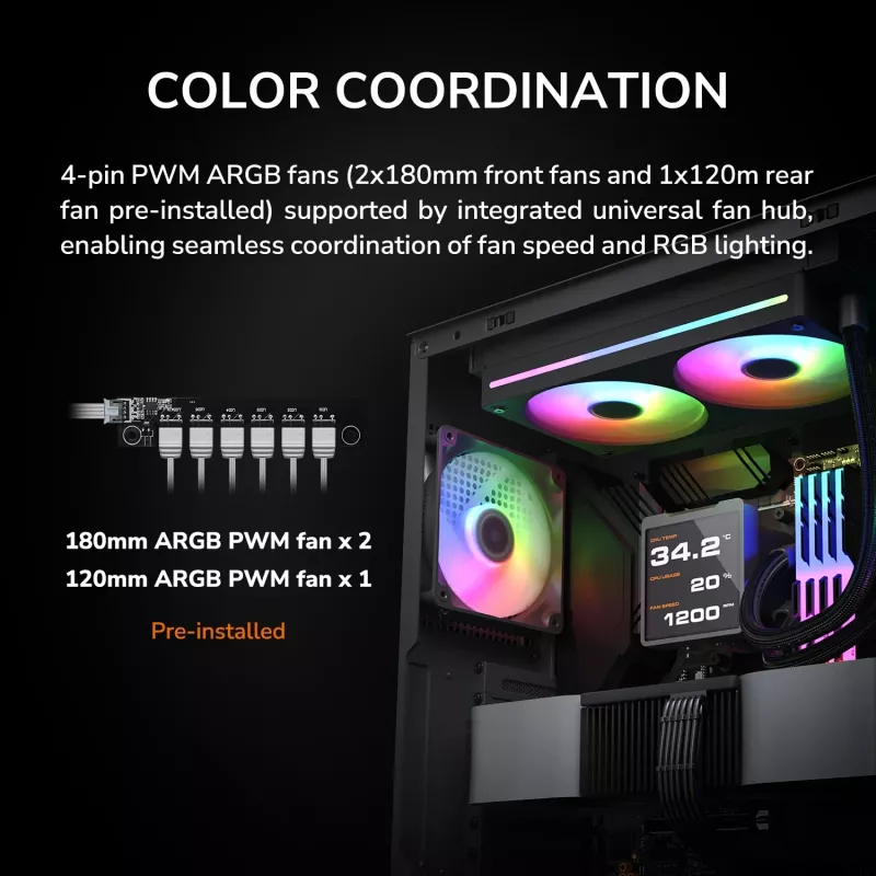 COUGAR Midi Tower Case, Airface 180, ARGB, Juoda