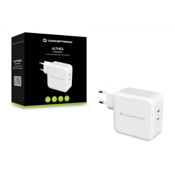 Conceptronic ALTHEA 2 prievadų 100 W GaN USB-C PD įkroviklis, vidinis, kintamosios srovės, 5 V, 5 A, balta