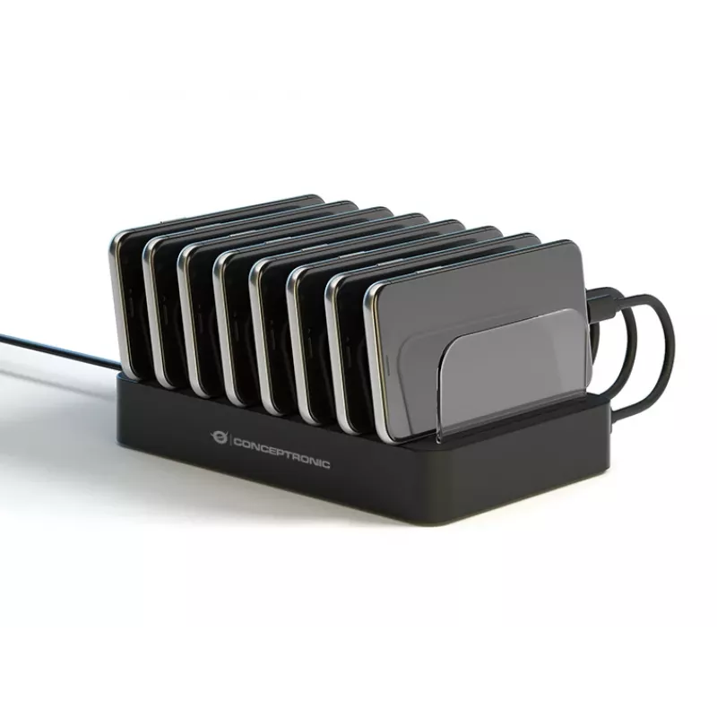 Conceptronic OZUL 8 prievadų 75 W USB PD įkrovimo stotelė, vidaus, kintamoji srovė, 12 V, juoda