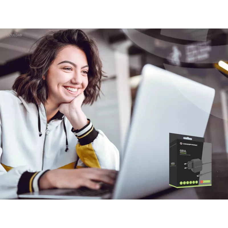 Conceptronic OZUL04BE 67W GaN USB PD įkroviklis, su įmontuotu USB-C laidu