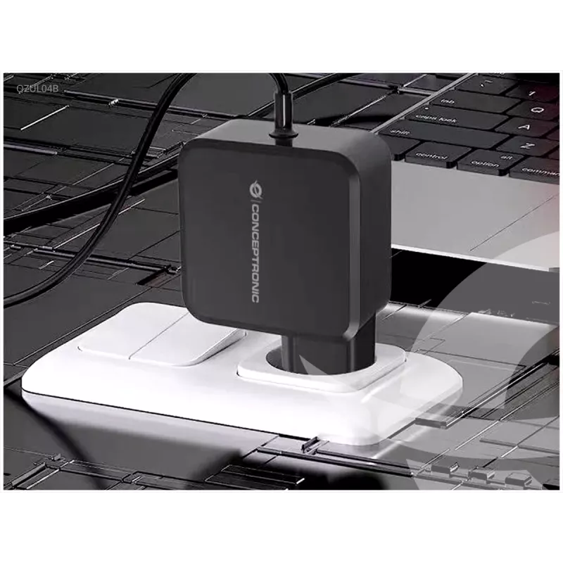 Conceptronic OZUL04BE 67W GaN USB PD įkroviklis, su įmontuotu USB-C laidu