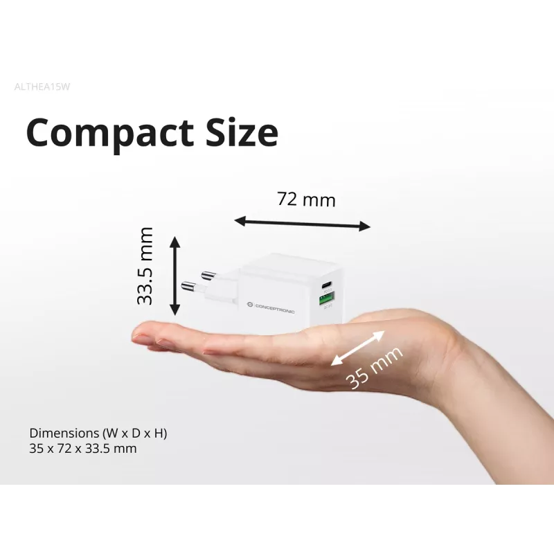 Conceptronic 2 prievadų 20W GaN USB PD įkroviklis, USB-C x 1, USB-A x 1, QC 3.0, PPS