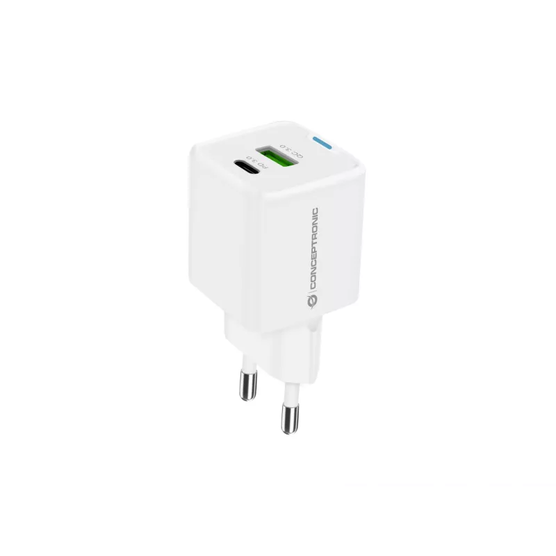 Conceptronic 2 prievadų 33 W GaN USB PD įkroviklis su 3-in-1 įkrovimo kabeliu, USB-C x 1, USB-A x 1, QC 3.0, PPS