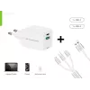 Conceptronic 2 prievadų 33 W GaN USB PD įkroviklis su 3-in-1 įkrovimo kabeliu, USB-C x 1, USB-A x 1, QC 3.0, PPS