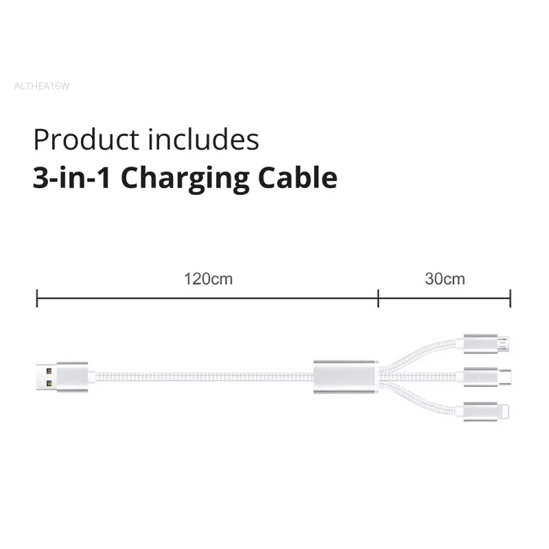 Conceptronic 2 prievadų 33 W GaN USB PD įkroviklis su 3-in-1 įkrovimo kabeliu, USB-C x 1, USB-A x 1, QC 3.0, PPS