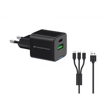 Conceptronic 2 prievadų 33 W GaN USB PD įkroviklis su 3-in-1 įkrovimo kabeliu, ALTHEA16B
