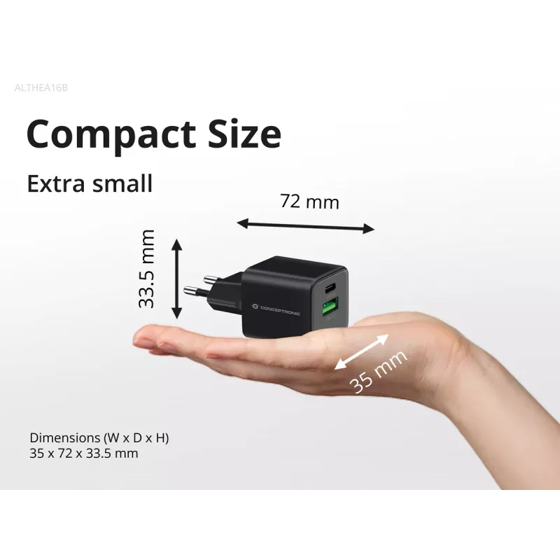 Conceptronic 2 prievadų 33 W GaN USB PD įkroviklis su 3-in-1 įkrovimo kabeliu, ALTHEA16B