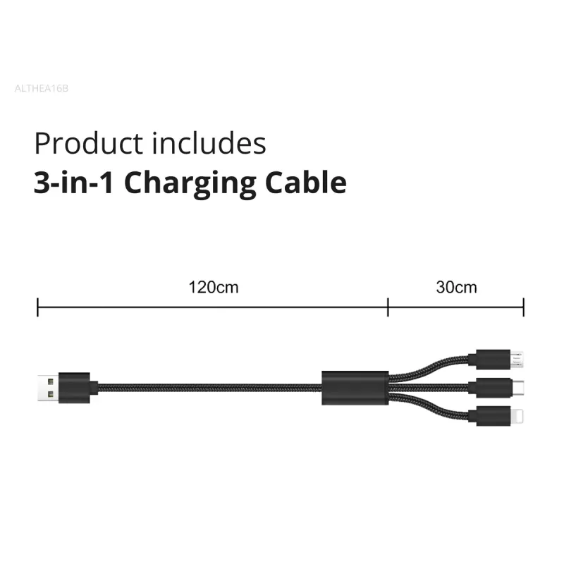 Conceptronic 2 prievadų 33 W GaN USB PD įkroviklis su 3-in-1 įkrovimo kabeliu, ALTHEA16B