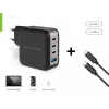 Conceptronic 4 prievadų 100 W GaN USB PD įkroviklis su USB-C įkrovimo laidu, USB-C x 3, USB-A x 1, QC 3.0, PPS