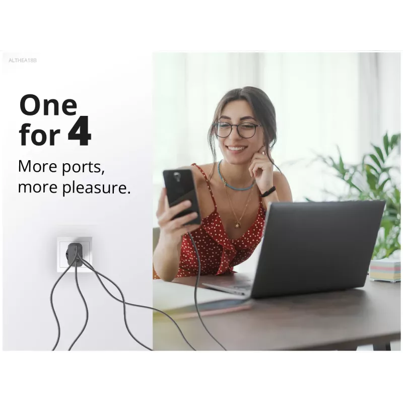 Conceptronic 4 prievadų 100 W GaN USB PD įkroviklis su USB-C įkrovimo laidu, USB-C x 3, USB-A x 1, QC 3.0, PPS