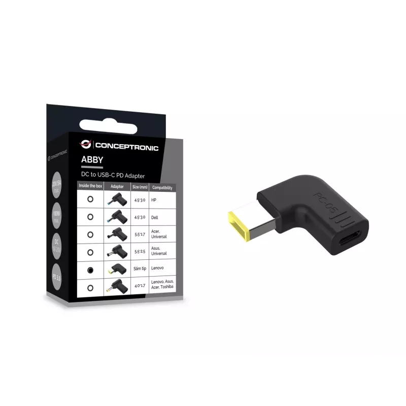 Conceptronic ABBY15PC05 nuolatinės srovės į USB-C adapteris, Lenovo plonas antgalis, 18-20 V