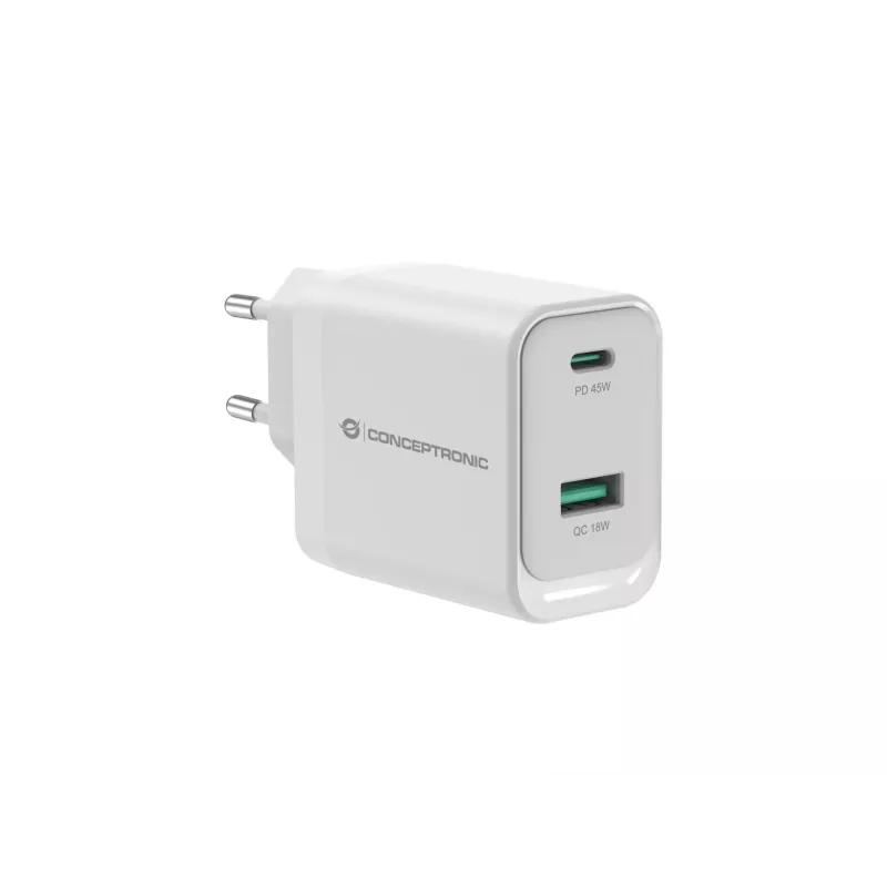 Conceptronic ALTHEA20W45 2 prievadų 45W GaN USB PD įkroviklis, USB-C x 1, USB-A x 1, QC 3.0, PPS, PD 3.0