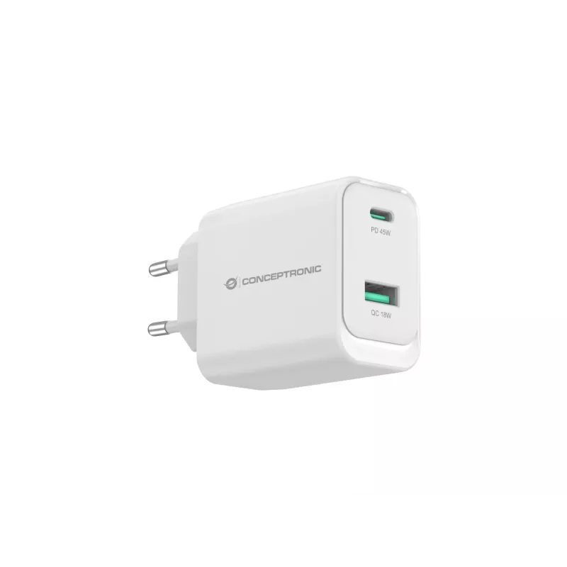 Conceptronic ALTHEA20W45 2 prievadų 45W GaN USB PD įkroviklis, USB-C x 1, USB-A x 1, QC 3.0, PPS, PD 3.0