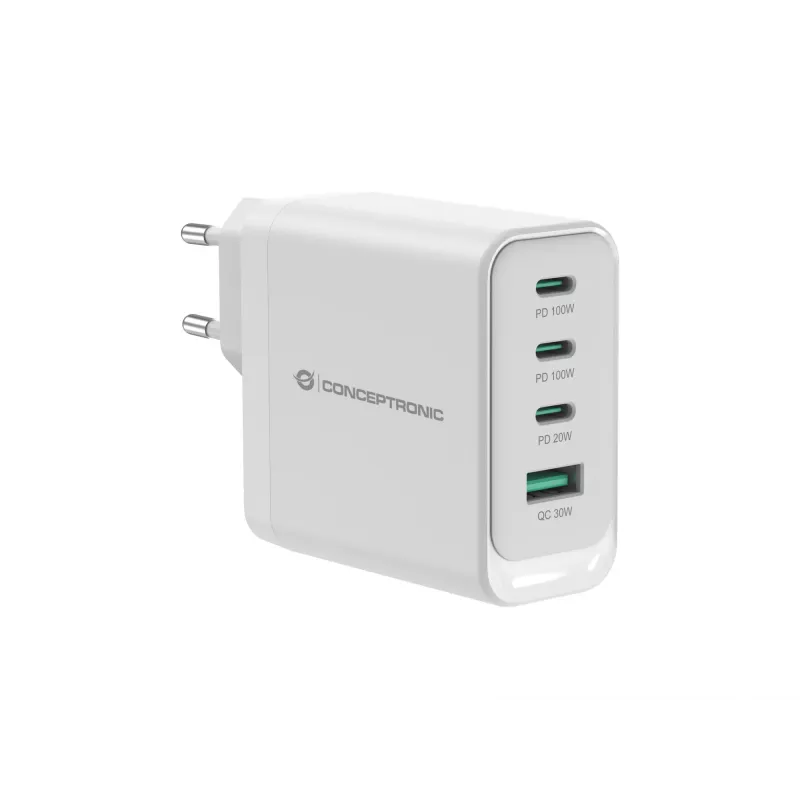 Conceptronic ALTHEA22W100 4 prievadų 100W GaN USB PD įkroviklis, USB-C x 3, USB-A x 1, QC 3.0, PPS, PD 3.0