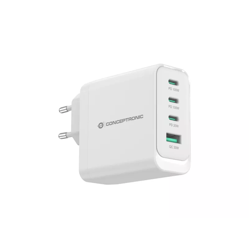 Conceptronic ALTHEA22W100 4 prievadų 100W GaN USB PD įkroviklis, USB-C x 3, USB-A x 1, QC 3.0, PPS, PD 3.0