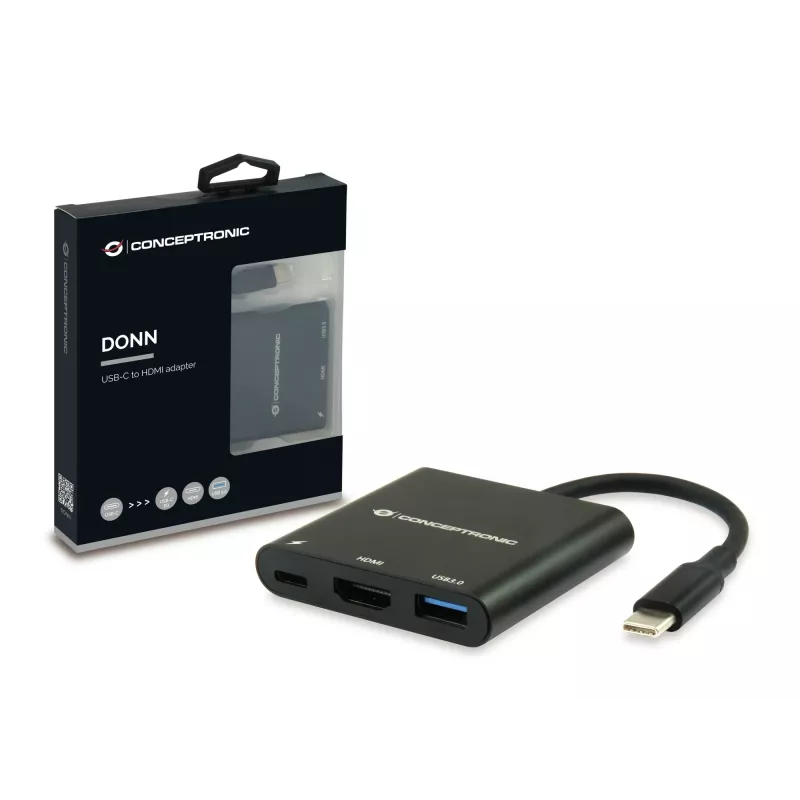 Conceptronic DONN01B nešiojamojo kompiuterio dokas / prievadų replikatorius USB 3.2 Gen 1 (3.1 Gen 1) Type-C juodas