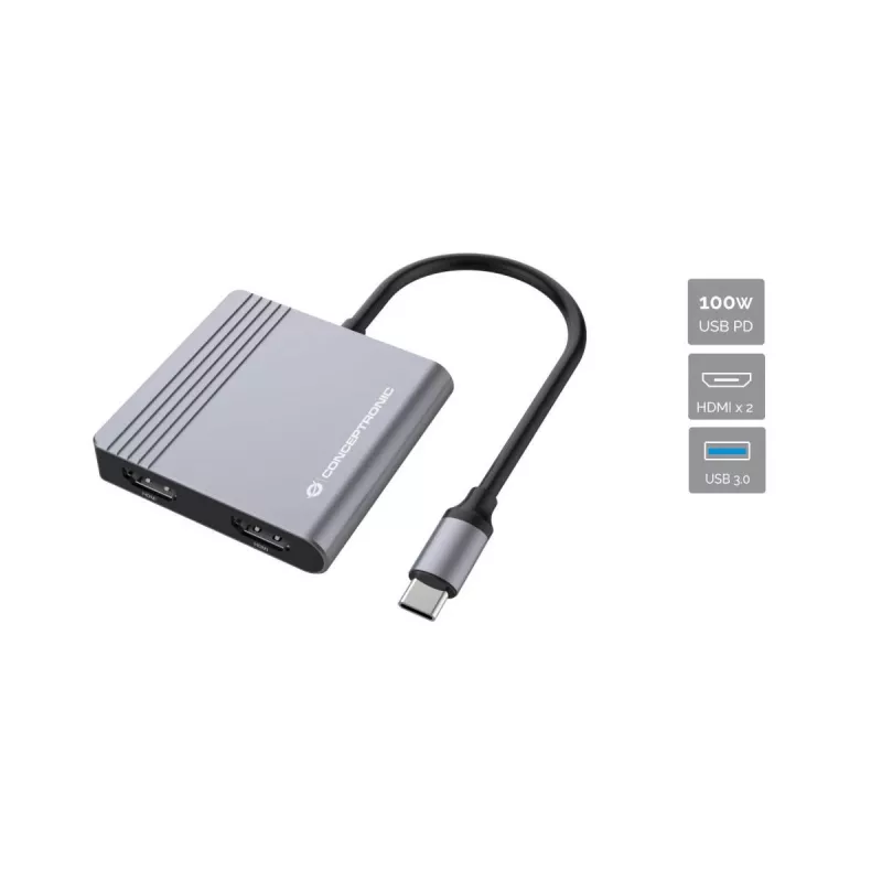 Conceptronic DONN13G nešiojamojo kompiuterio dokas / prievado replikatorius Laidinis USB 3.2 Gen 1 (3.1 Gen 1) Type-C Pilka