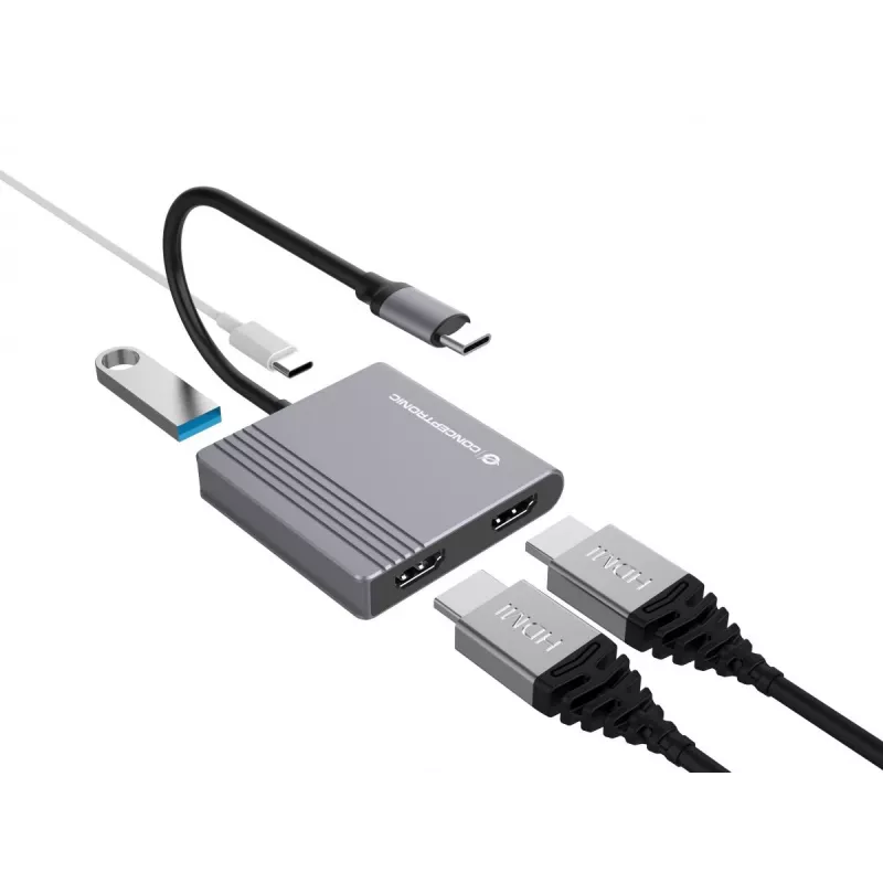 Conceptronic DONN13G nešiojamojo kompiuterio dokas / prievado replikatorius Laidinis USB 3.2 Gen 1 (3.1 Gen 1) Type-C Pilka