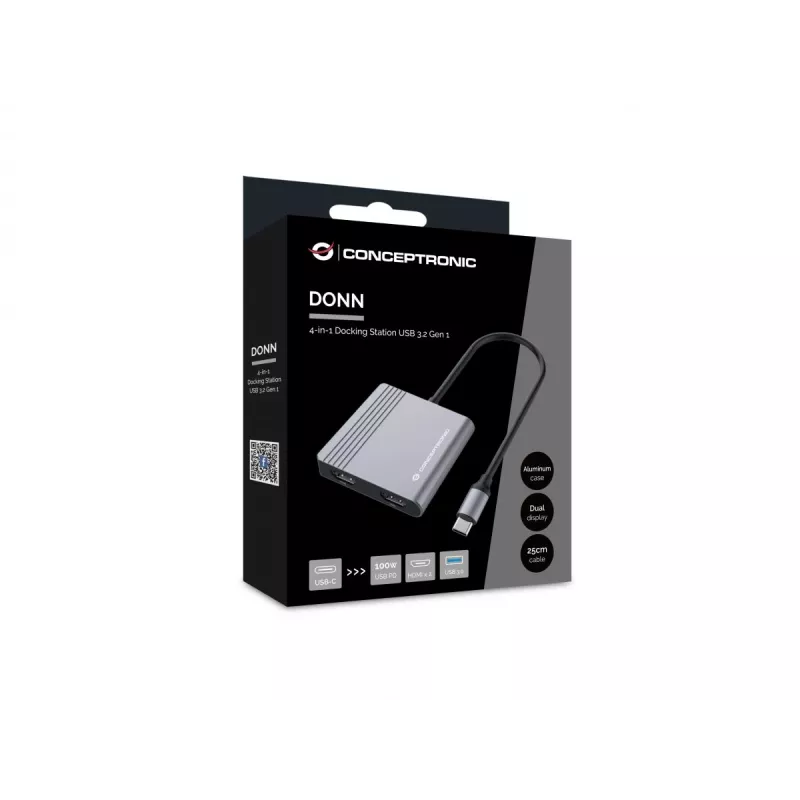 Conceptronic DONN13G nešiojamojo kompiuterio dokas / prievado replikatorius Laidinis USB 3.2 Gen 1 (3.1 Gen 1) Type-C Pilka