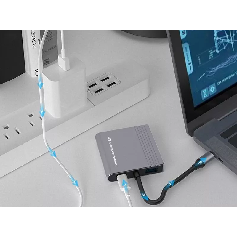 Conceptronic DONN13G nešiojamojo kompiuterio dokas / prievado replikatorius Laidinis USB 3.2 Gen 1 (3.1 Gen 1) Type-C Pilka