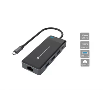 Conceptronic DONN14G nešiojamojo kompiuterio dokas / prievado replikatorius, laidinis, USB 3.2 Gen 1 (3.1 Gen 1) Type-C, pilkas