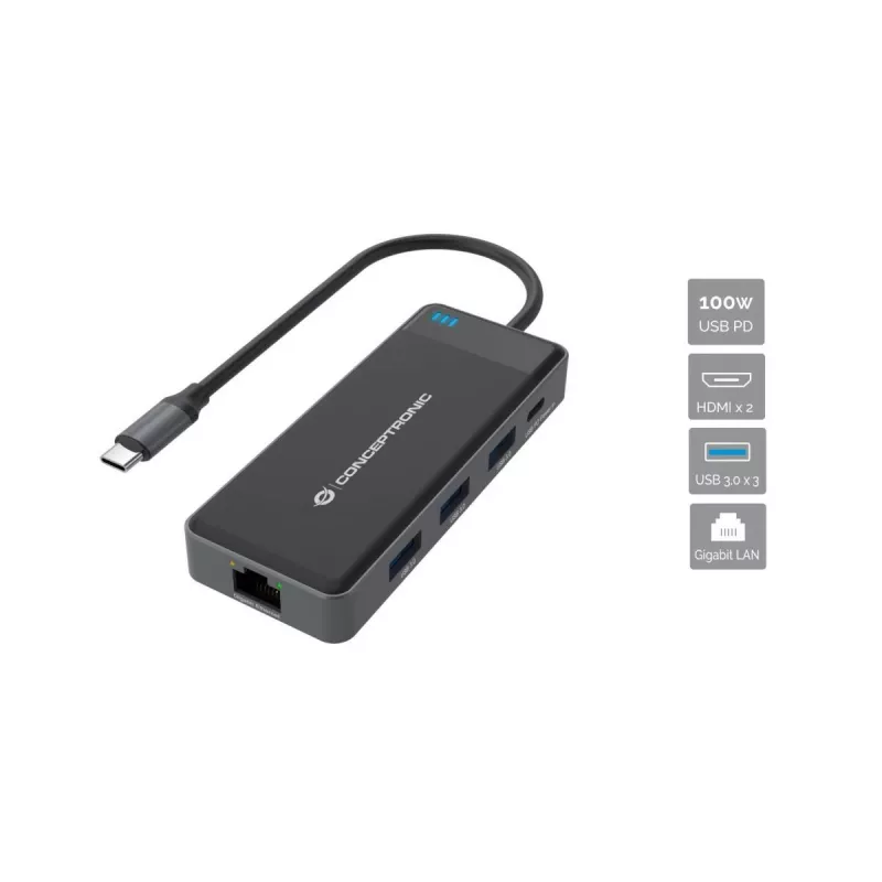 Conceptronic DONN14G nešiojamojo kompiuterio dokas / prievado replikatorius, laidinis, USB 3.2 Gen 1 (3.1 Gen 1) Type-C, pilkas