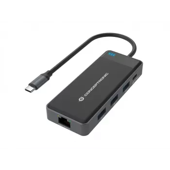 Conceptronic DONN14G nešiojamojo kompiuterio dokas / prievado replikatorius, laidinis, USB 3.2 Gen 1 (3.1 Gen 1) Type-C, pilkas