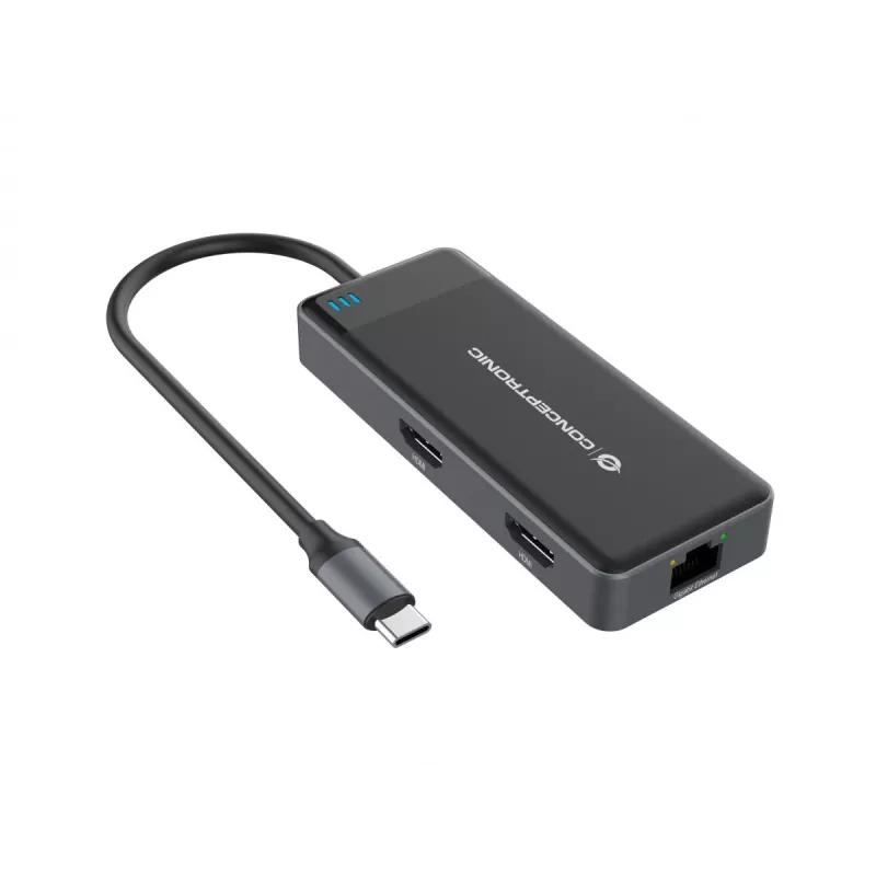 Conceptronic DONN14G nešiojamojo kompiuterio dokas / prievado replikatorius, laidinis, USB 3.2 Gen 1 (3.1 Gen 1) Type-C, pilkas