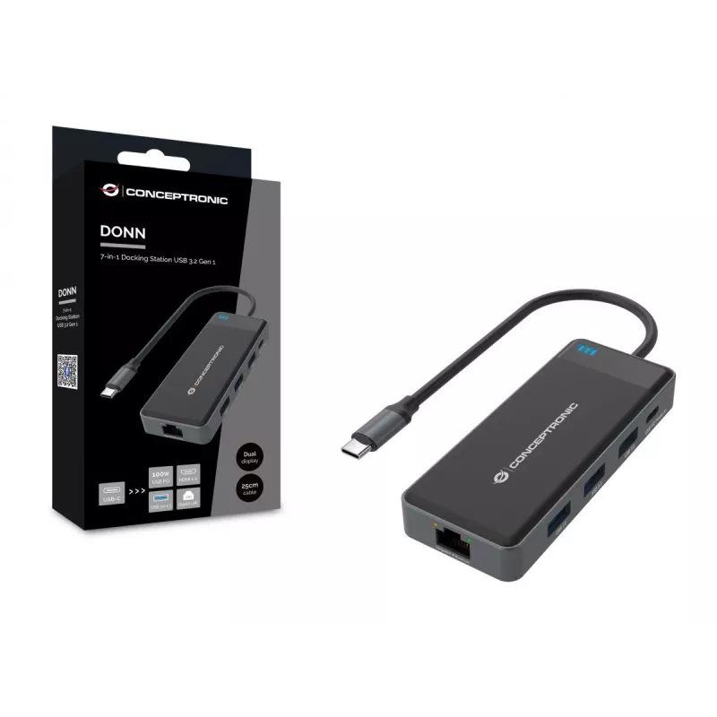 Conceptronic DONN14G nešiojamojo kompiuterio dokas / prievado replikatorius, laidinis, USB 3.2 Gen 1 (3.1 Gen 1) Type-C, pilkas