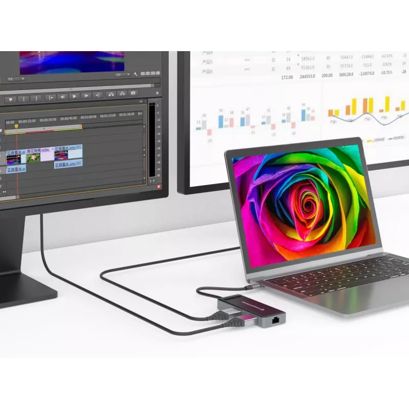 Conceptronic DONN14G nešiojamojo kompiuterio dokas / prievado replikatorius, laidinis, USB 3.2 Gen 1 (3.1 Gen 1) Type-C, pilkas