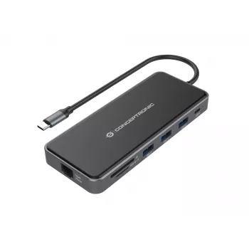 Conceptronic DONN15G nešiojamojo kompiuterio dokas / prievado replikatorius, laidinis, USB 3.2 Gen 1 (3.1 Gen 1) Type-C, pilkas