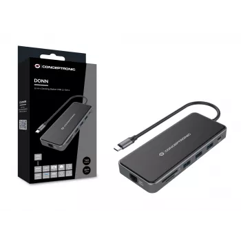 Conceptronic DONN15G nešiojamojo kompiuterio dokas / prievado replikatorius, laidinis, USB 3.2 Gen 1 (3.1 Gen 1) Type-C, pilkas