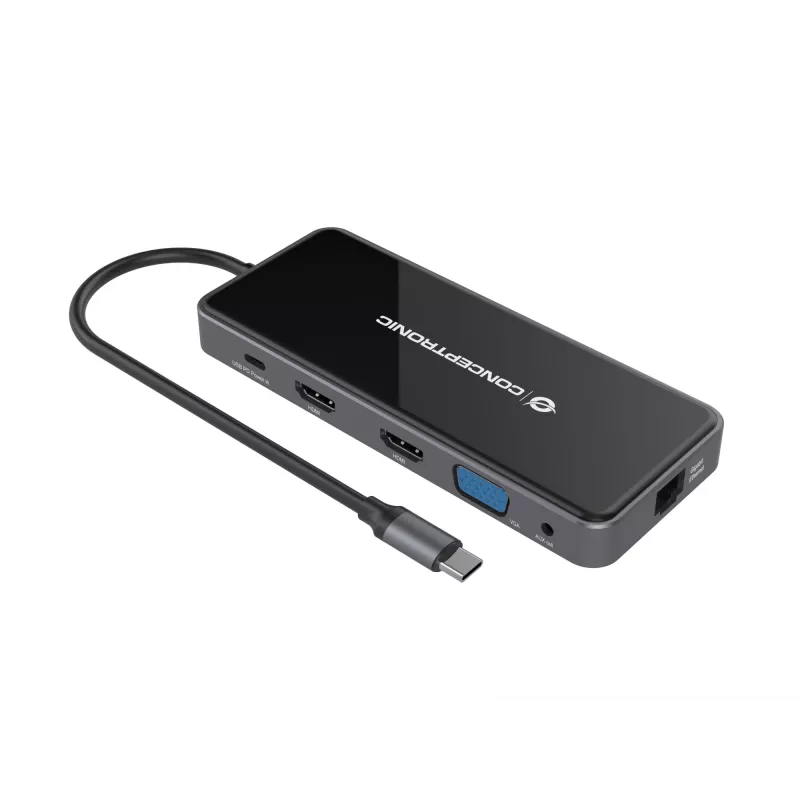 Conceptronic DONN15G nešiojamojo kompiuterio dokas / prievado replikatorius, laidinis, USB 3.2 Gen 1 (3.1 Gen 1) Type-C, pilkas