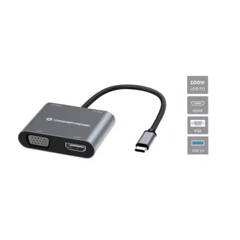 Conceptronic DONN16G Laidinis USB 3.2 Gen 1 Type-C pilkos spalvos 100W 4K Ultra HD