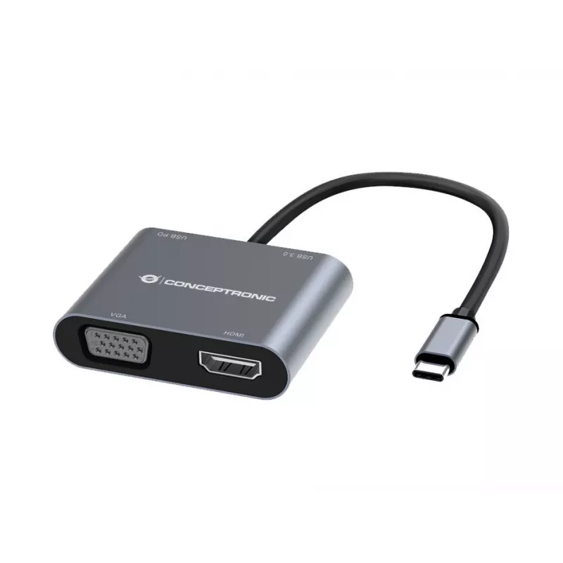 Conceptronic DONN16G Laidinis USB 3.2 Gen 1 Type-C pilkos spalvos 100W 4K Ultra HD