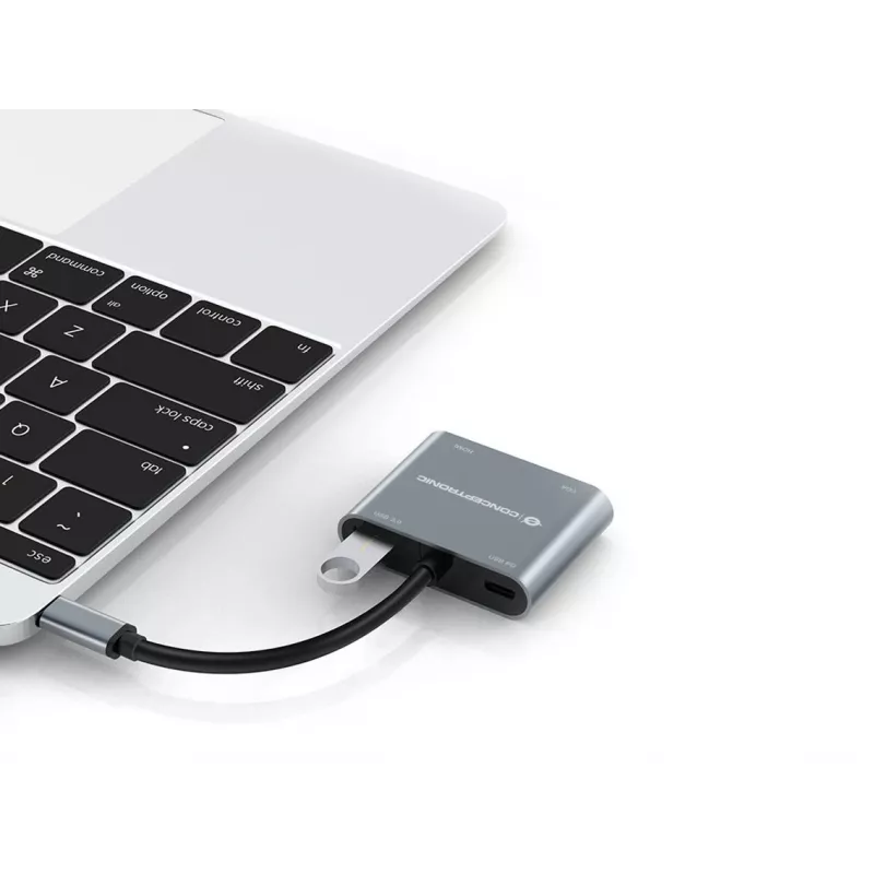 Conceptronic DONN16G Laidinis USB 3.2 Gen 1 Type-C pilkos spalvos 100W 4K Ultra HD