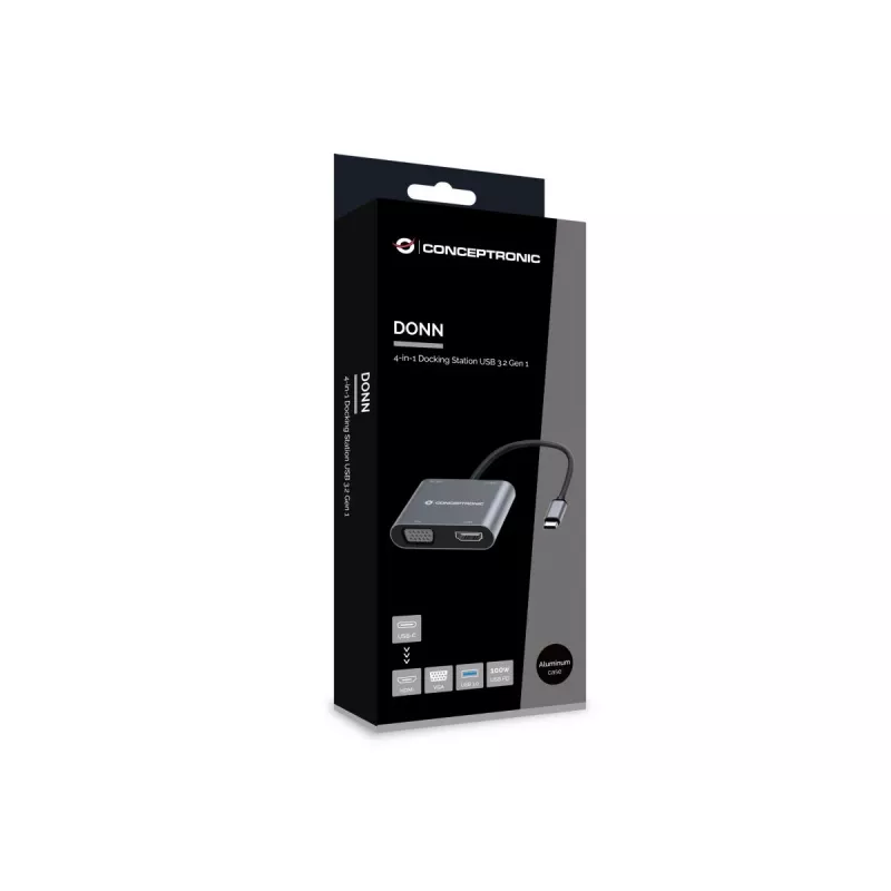 Conceptronic DONN16G Laidinis USB 3.2 Gen 1 Type-C pilkos spalvos 100W 4K Ultra HD