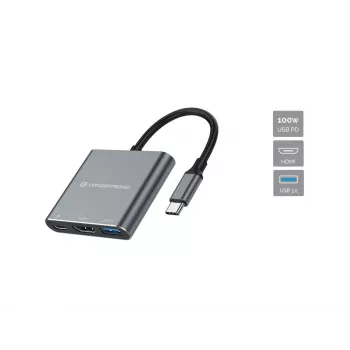 Conceptronic DONN18G 3-in-1 USB 3.2 Gen 1 dokų stotelė, HDMI, USB 3.0, 100 W USB PD
