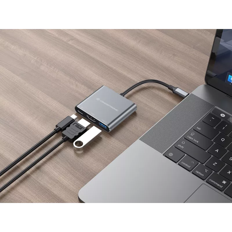 Conceptronic DONN18G 3-in-1 USB 3.2 Gen 1 dokų stotelė, HDMI, USB 3.0, 100 W USB PD