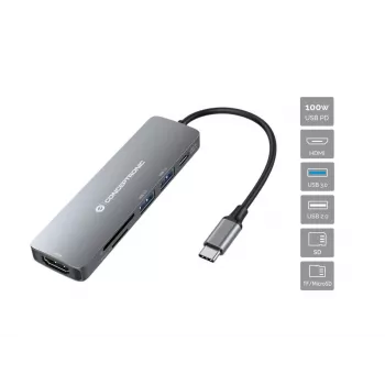 Conceptronic DONN11G 6-in-1 USB 3.2 Gen 1 Dokinimo stotelė, HDMI, 100W USB PD, USB 3.0, USB 2.0, SD, TF/MicroSD
